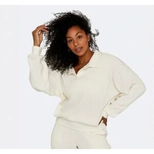 Set Active Waffle Longe Polo Collared Pullover Sweatshirt Long Sleeve Blanc XL